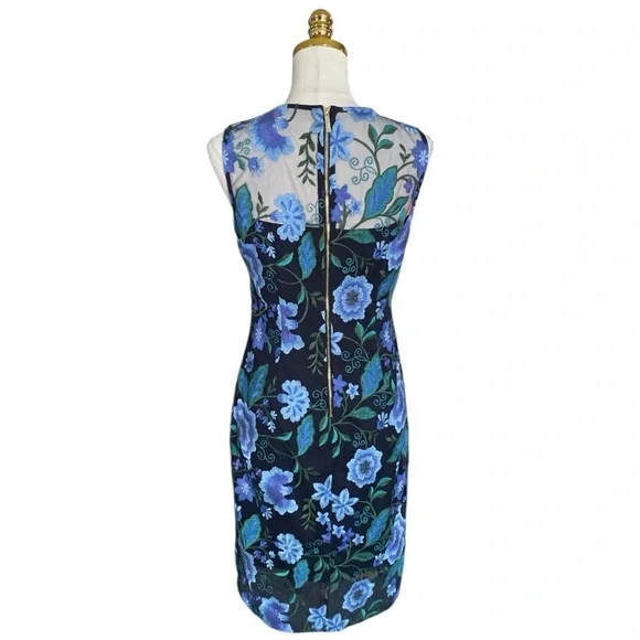 Calvin Klein Women's Floral-embroidered Mesh Illusion Sleeveless Sheath Dress 6 - Picture 7 of 10